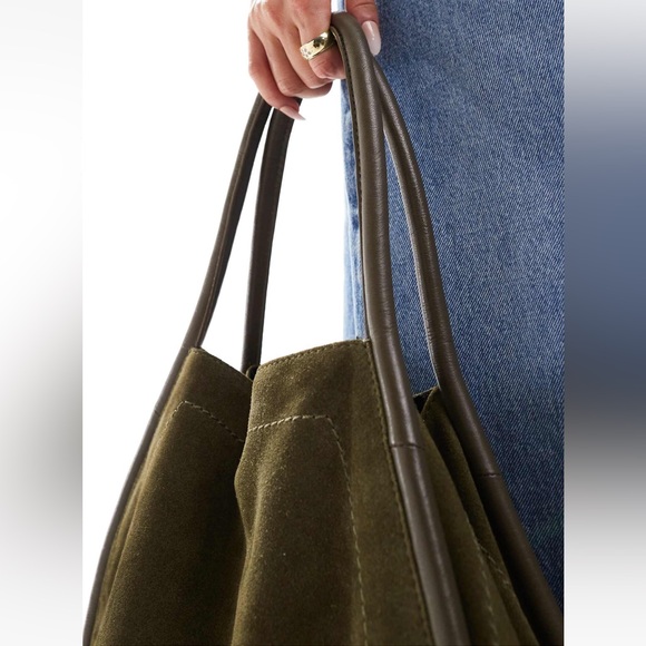ASOS Suede Tote Bag in Forest Green - Picture 3 of 4